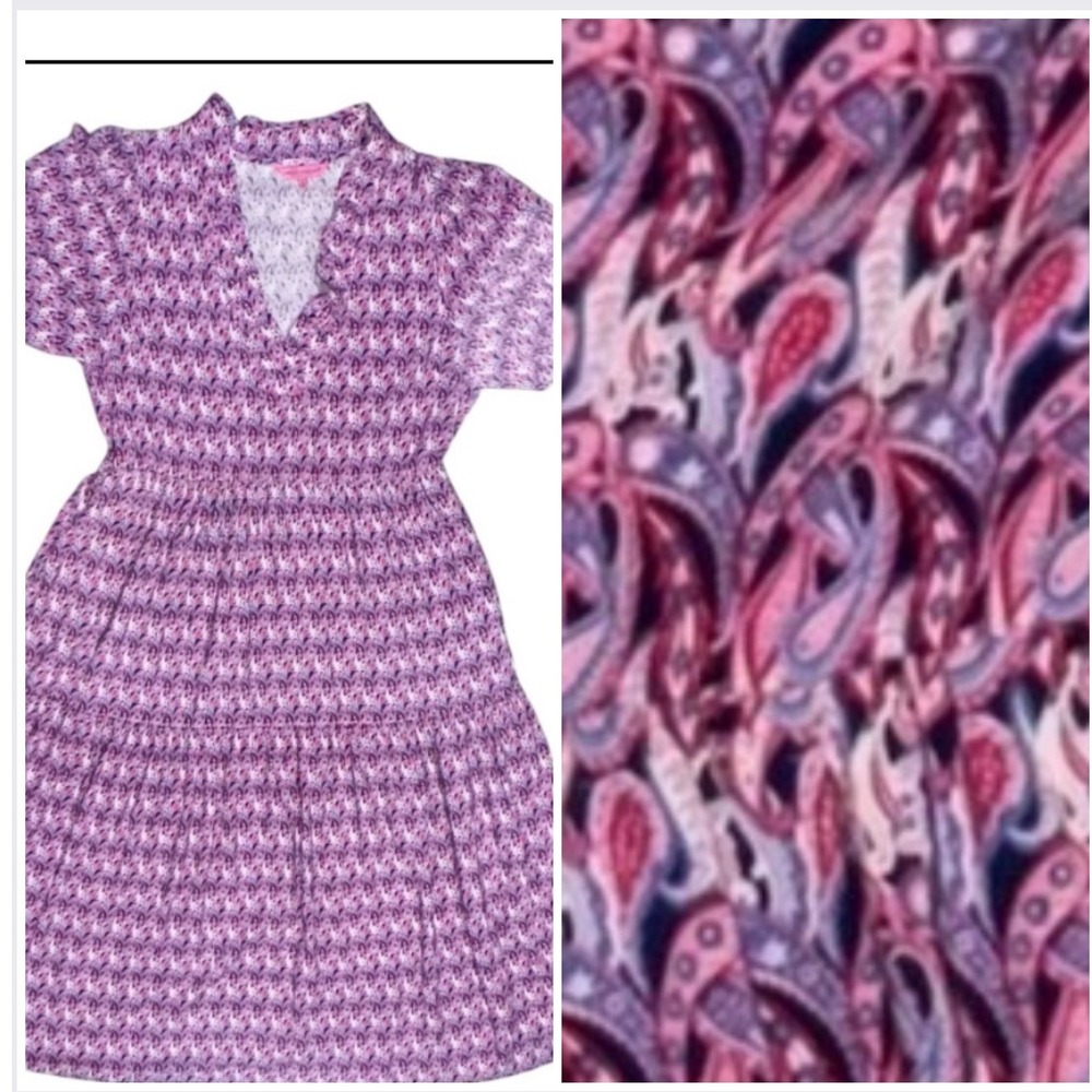 Simply Southern Womens Dress Paisley Print Ruffle Neck‎ Tiered Casual Pink L EUC